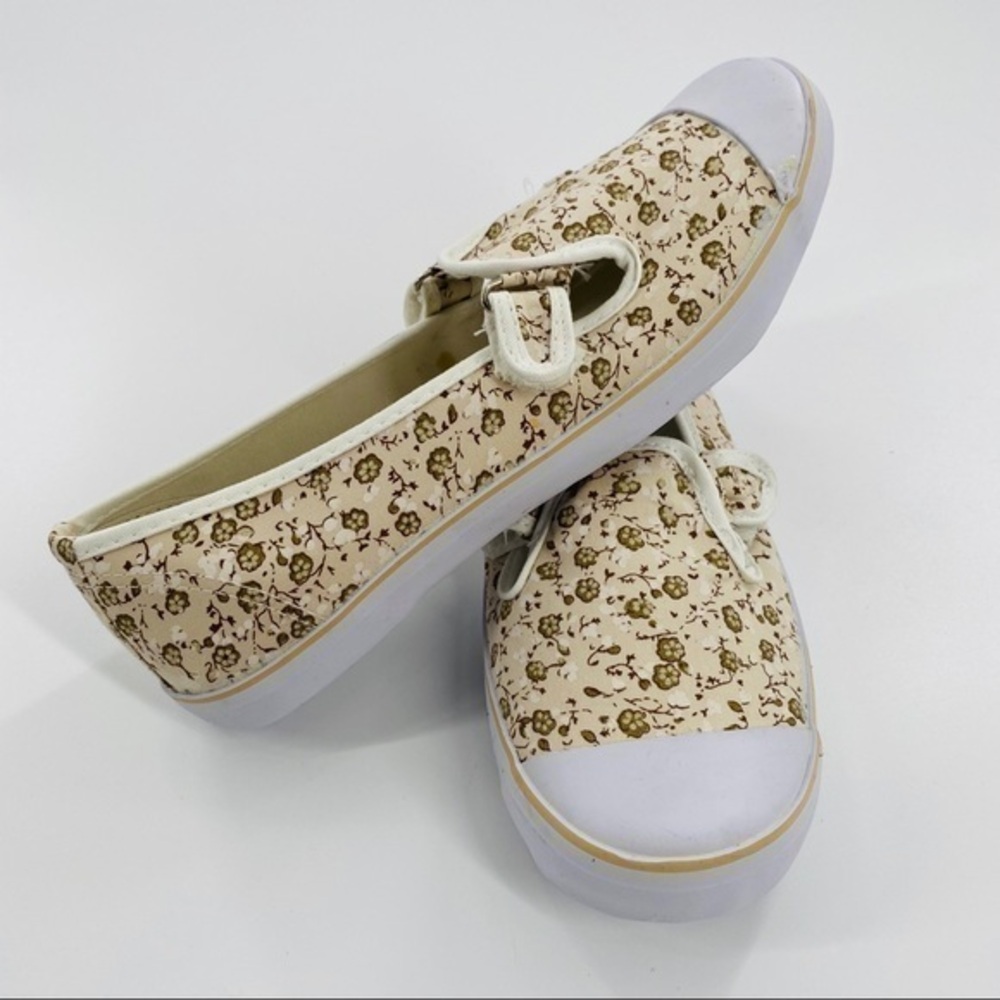 Beige Floral Print Canvas Velcro Sneakers